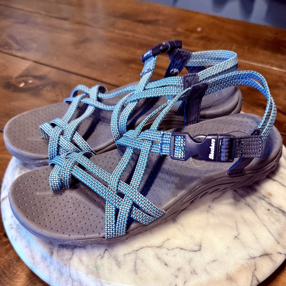 NEW! Skechers Women Sz 7 EU 38 Reggae Irie Mon Blue Navy Comfort Sandals 163013 - Picture 3 of 6